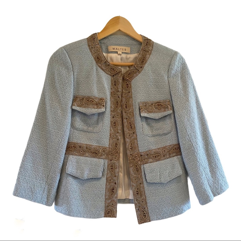 Walter Suit Jacket Blazer Lace Detail Coat Light Blue